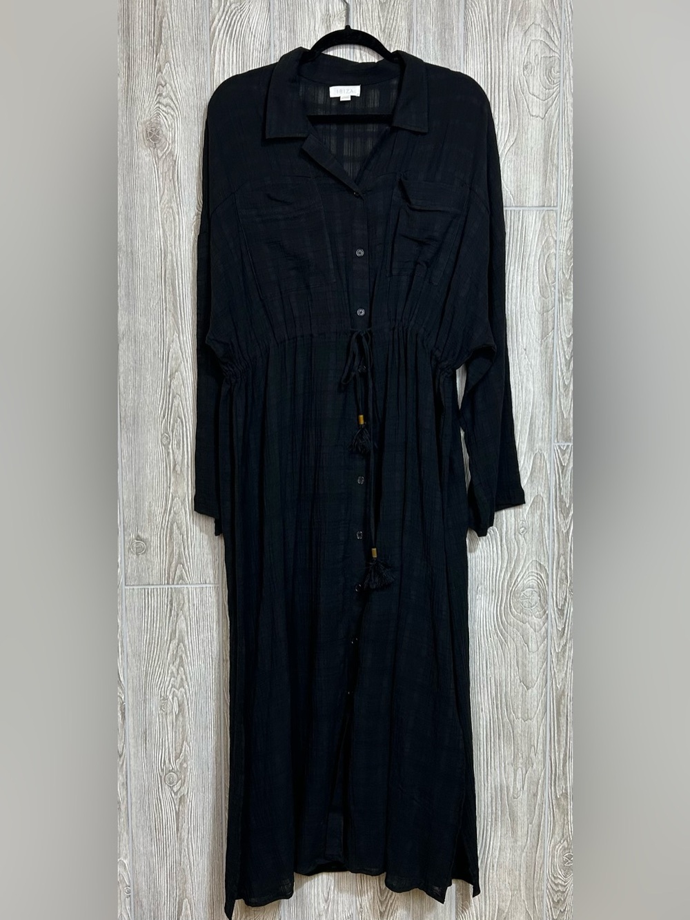 Ibiza Lightweight Gauzy Button Front Black Maxi Dress Size XL